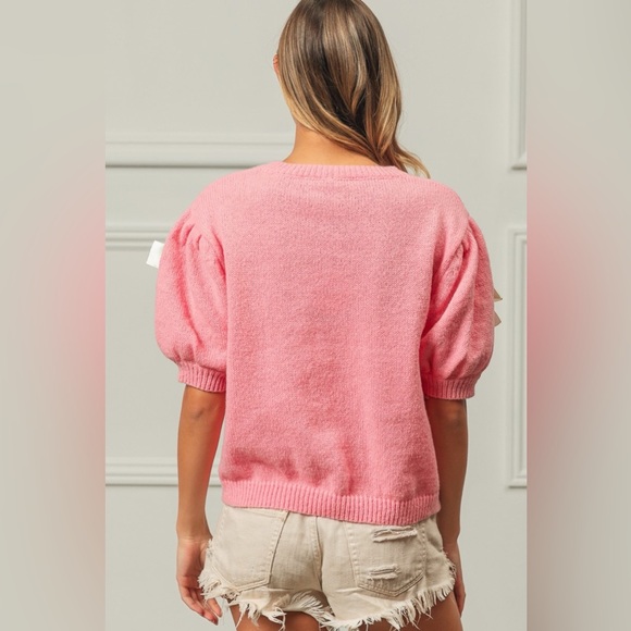 BiBi Ribbon Bow Detail Puff Sleeve Sweater - Picture 2 of 4